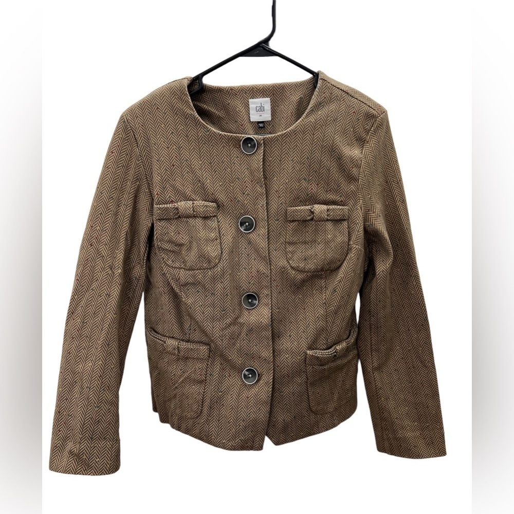 Cabi Penny Fleck Brown Herringbone Blazer Women's Size Medium Style 3170